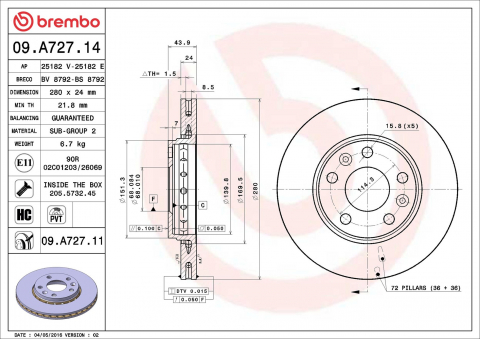 Disc frana BREMBO 09.A727.11 [1]