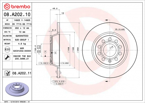 Piese auto - Disc frana BREMBO 08.A202.11