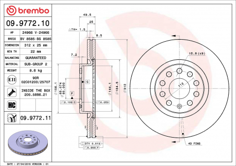 Discuri frana - Disc frana BREMBO 09.9772.11
