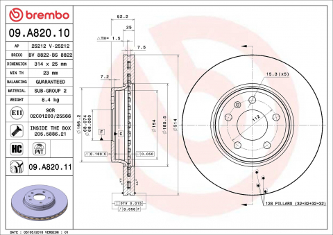 Piese auto - Disc frana BREMBO 09.A820.11