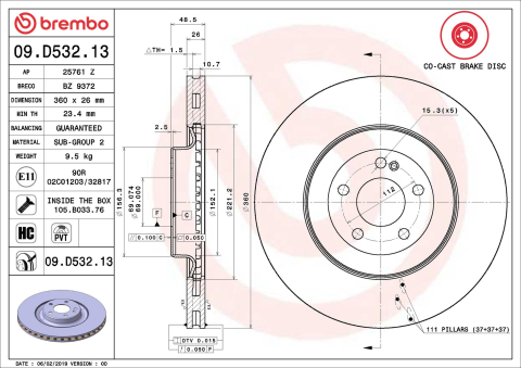 Piese auto - Disc frana spate BREMBO 09.D532.13