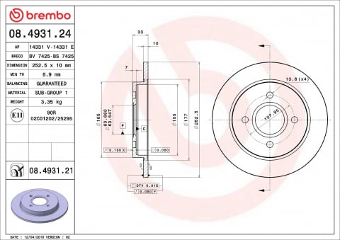 Piese auto - Disc frana BREMBO 08.4931.21