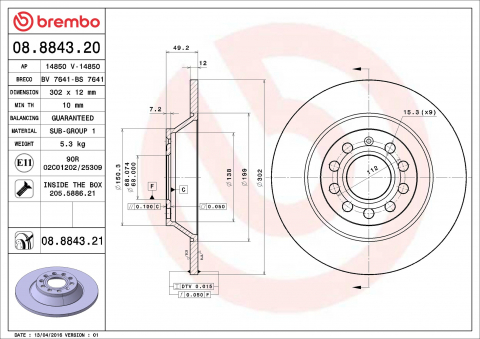 Discuri frana - Disc frana BREMBO 08.8843.21