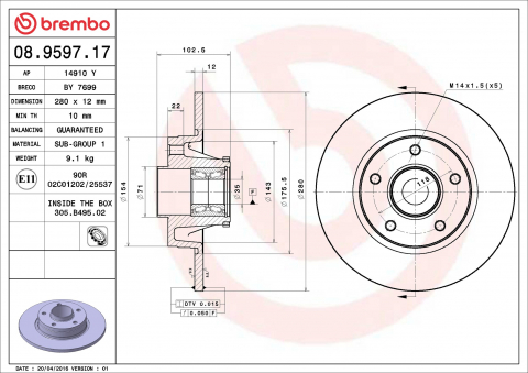 Piese auto - Disc frana BREMBO 08.9597.17