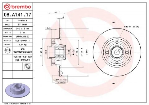 Disc frana BREMBO 08.A141.17 [1]