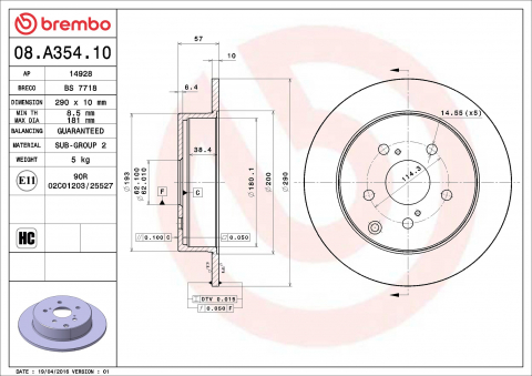 Piese auto - Disc frana BREMBO 08.A354.10