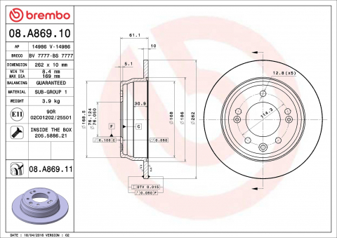 Piese auto - Disc frana BREMBO 08.A869.11