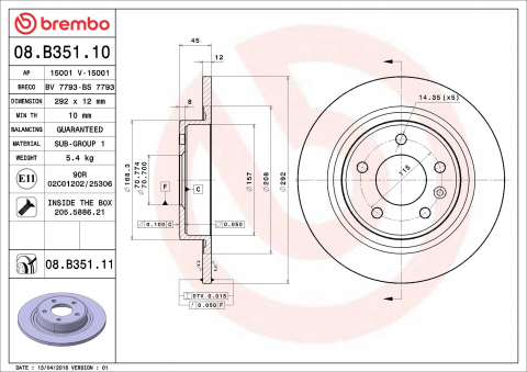 Piese auto - Disc frana BREMBO 08.B351.11