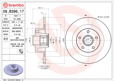 Piese auto - Disc frana BREMBO 08.B396.17