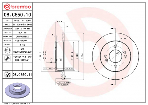 Piese auto - Disc frana BREMBO 08.C650.11