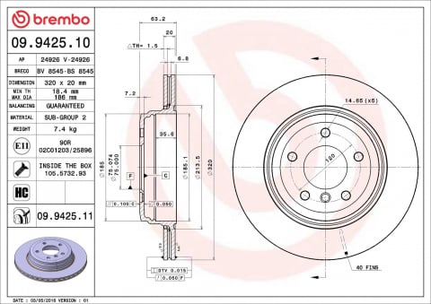 Piese auto - Disc frana BREMBO 09.9425.11