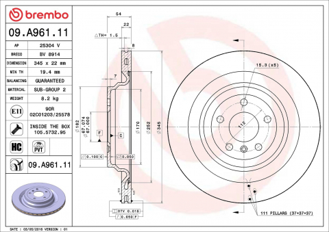 Piese auto - Disc frana BREMBO 09.A961.11