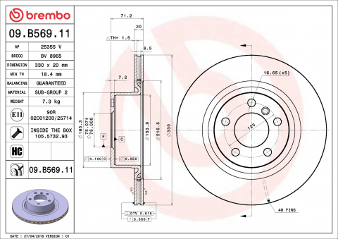 Piese auto - Disc frana BREMBO 09.B569.11