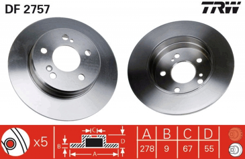 Piese auto - Disc frana spate TRW DF2757
