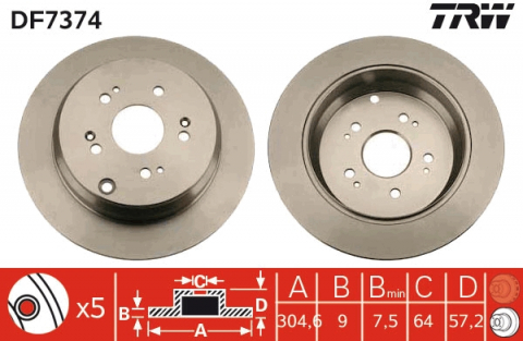 Piese auto - Disc frana spate TRW DF7374