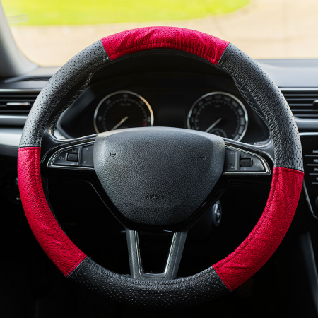 ACCESORII AUTO INTERIOR - Husa Volan Piele Naturala Perforata Rosu 37-39 Cm Mega Drive