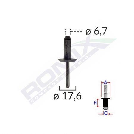 ACCESORII - Popnit Plastic Universal 6.7X17.6Mm - Negru Set 10 Buc