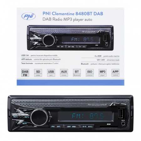 Radio Mp3 Player Auto Dab Si Rds Pni Clementine 8480Bt 4X45W, 12/24V, Cu Sd, Usb, Aux, Rca, Bluetooth Si Usb 1.5A [10]