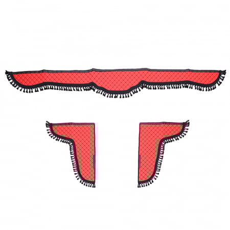 ACCESORII - Set Perdele Decor Cabina Camion, Universale, Velur, Negru - Rosu