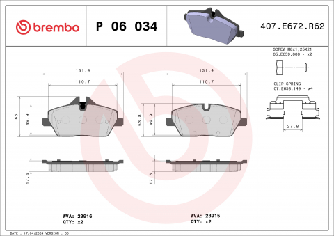 Placute frana - Placute frana BREMBO P06034