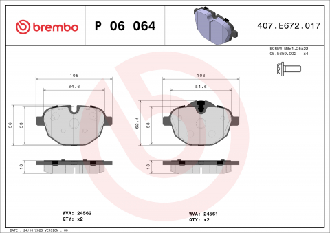 Piese auto - Placute frana BREMBO P06064