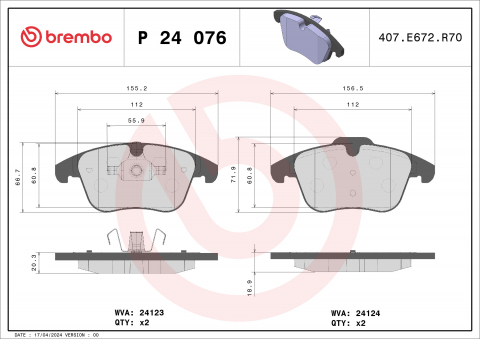 Piese auto - Placute frana BREMBO P24076