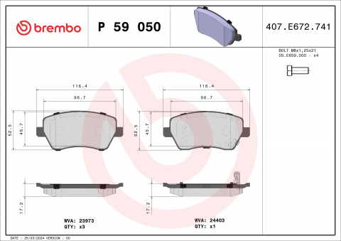Piese auto - Placute frana BREMBO P59050