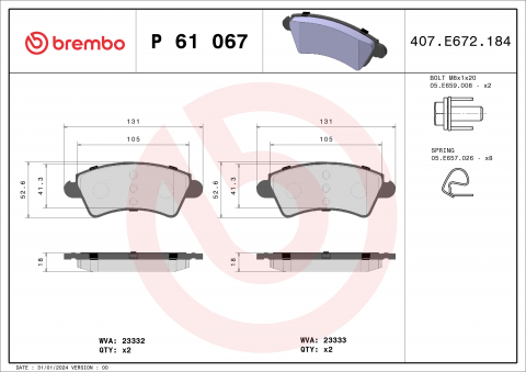 Piese auto - Placute frana BREMBO P61067
