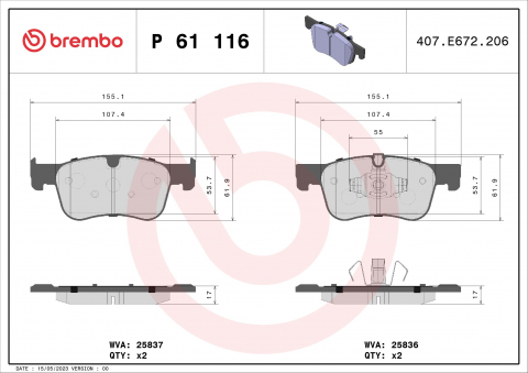 Piese auto - Placute frana BREMBO P61116