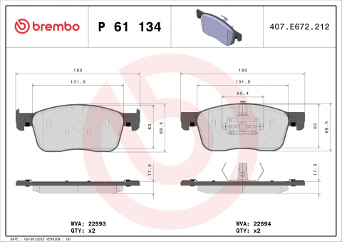 Placute frana - Placute frana BREMBO P61134