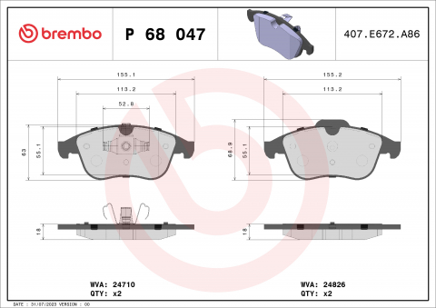 Placute frana - Placute frana BREMBO P68047