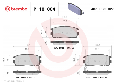 Set placute frana spate BREMBO P10004 [1]