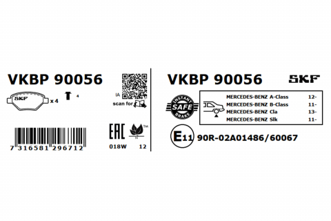 Placute frana - Set placute frana spate SKF VKBP90056