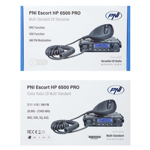 STATIE RADIO CB PNI ESCORT HP 6500 PRO, MULTI-STANDARD, VOX, NRC, 4W, AM-FM, 12V, SQ, ASQ, MUFA DE BRICHETA INCLUSA [11]