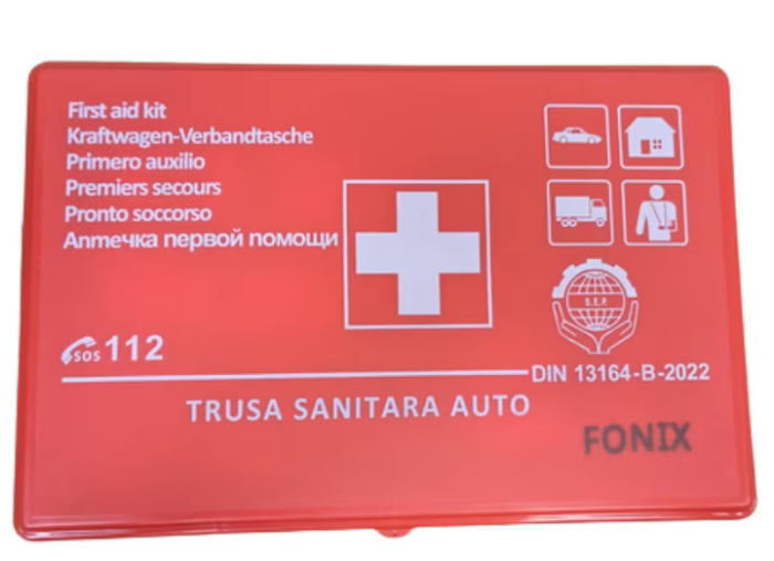 Trusa Medicala Auto pentru Vacanta in Grecia, Omologata RAR, Conform Standardului European DIN13164-B:2022, Cutie Rigida Rosie, Valabilitate de 5 Ani, Echipament Obligatoriu, Potrivita pentru Calatori [2]