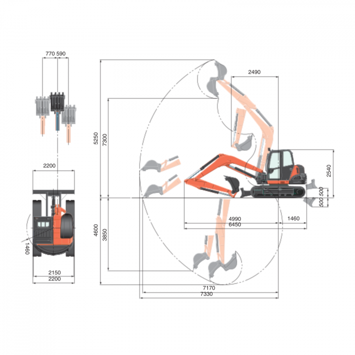 Miniexcavator Kubota KX085-5 Mono Boom – 63.2 CP, 8.4T, diesel performant [5]
