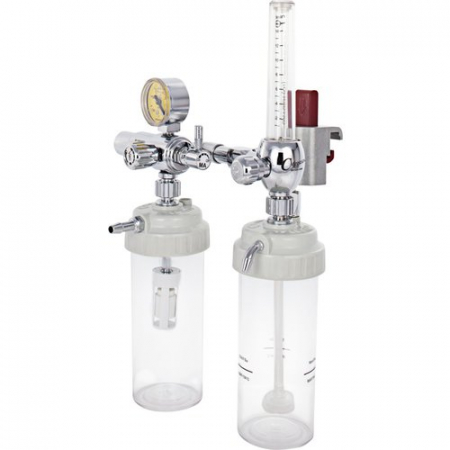 Adaptoare gaz / fluide medicale - Oxigenator cu ventil de reglare si sistem de aspirație Venturi - cu clemă eurorail