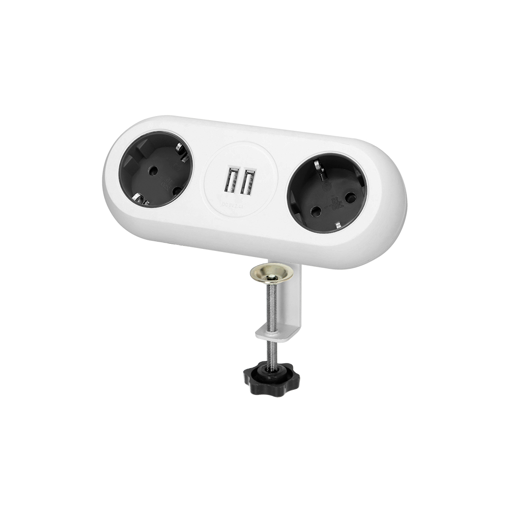Priza pentru mobilier ORNO OR-AE-13133(GS)/W cu suport de montare, 2 prize Schuko, 2 x USB, lungime cablu 1.4 m, alb [1]