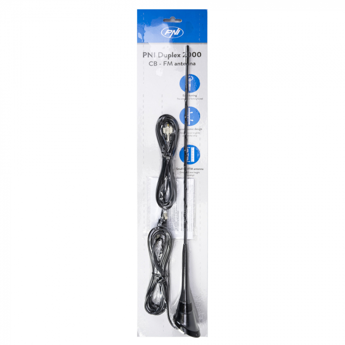 Antena CB PNI Duplex 2000 CB-FM, 26-28MHz (CB), 87-108MHz (FM), cablu CB si cablu FM 5 metri, fibra de sticla, lungime 490 mm [4]