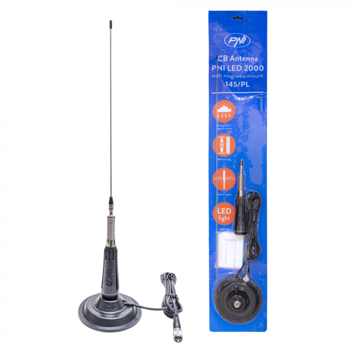 Antena CB PNI LED 2000, 90 cm + Baza magnetica 145mm, 26-28 MHz, 500 Watt, ilumineaza in timpul emisiei [2]