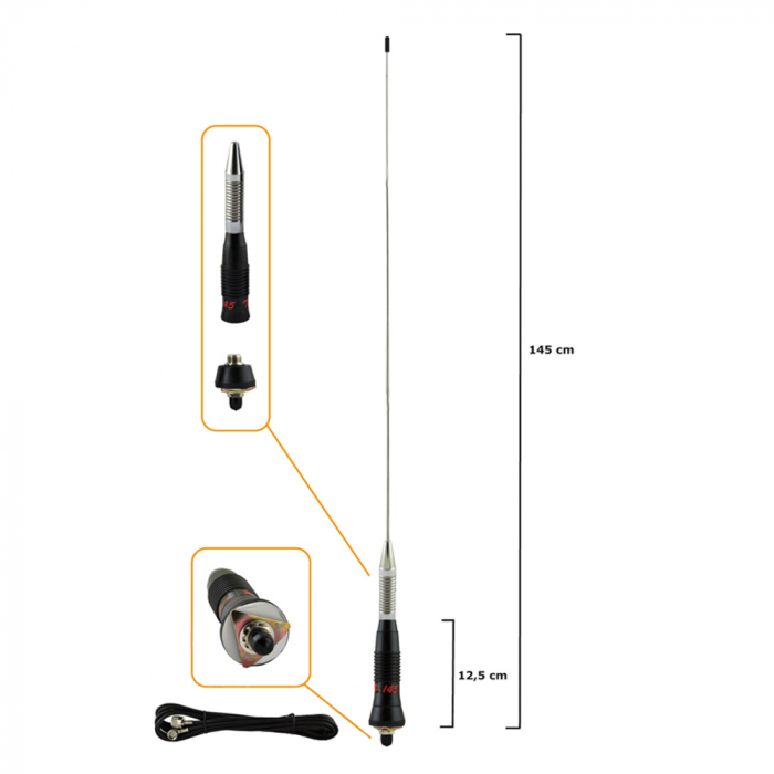Antena CB PNI SUPER STAR P-145, lungime 150 cm, 1500W, cablu 4 m [5]