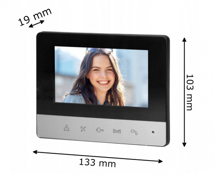 Videointerfon pentru o familie Vibell ORNO VI-VID-RO-1077, color, LCD 4.3", 16 sonerii, IP44, negru/gri [2]