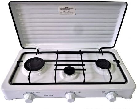 Aragaz camping MPM SMILE-KN-03/1K, 3 ochiuri, 4,9 kW, 358 g / h, G30-37 mbar, emailat, alb [2]