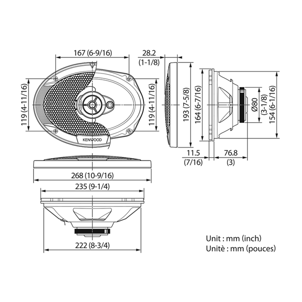 Boxe auto coaxiale Kenwood KFC-S6966, 45W RMS, 15x23 cm, 3 cai, set 2 difuzoare [2]