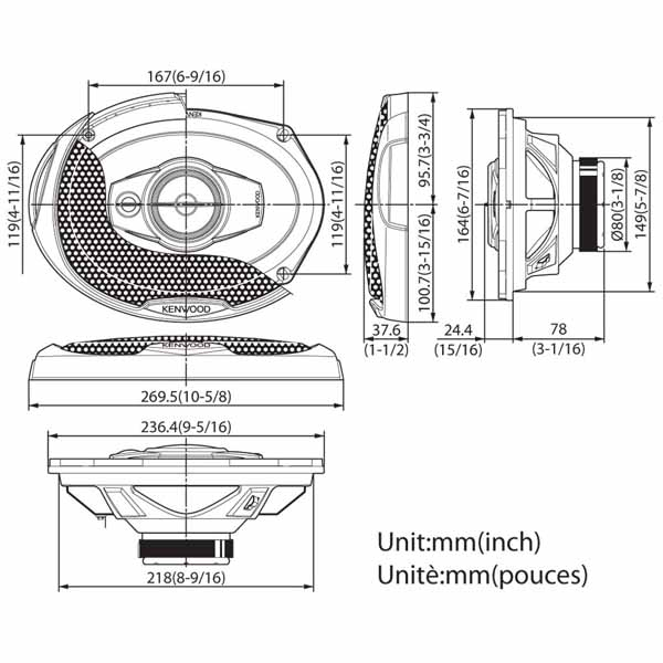 Boxe auto coaxiale Kenwood KFC-S6974, 100W RMS, 15x23 cm, 3 cai, set 2 difuzoare [2]