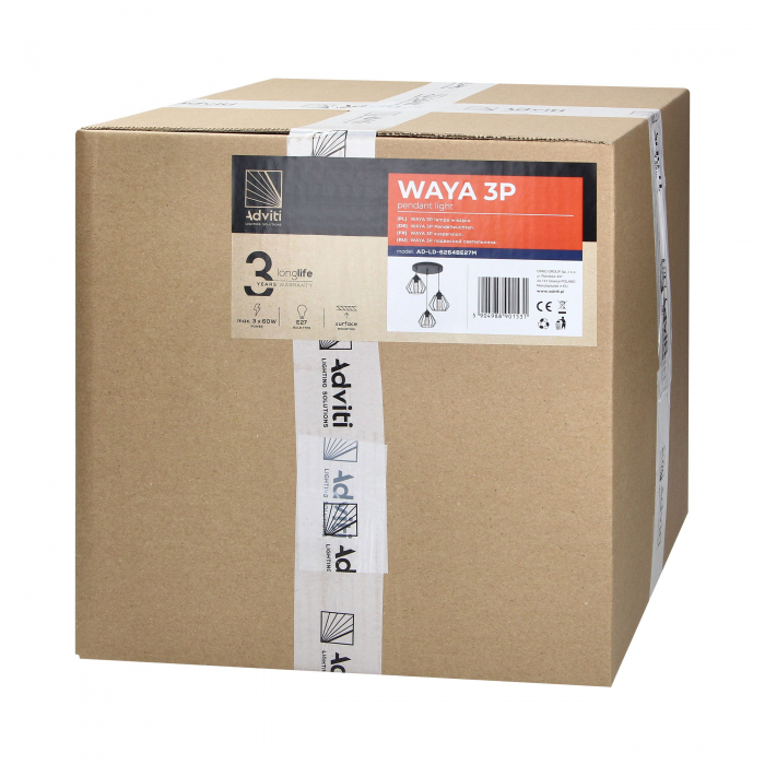 Corp de iluminat ADVITI Waya AD-LD-6264BE27M, E27, 3 x 60W, negru [6]