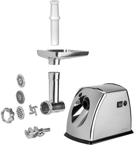 Masina de tocat MPM MMM-07M, 1800W, lama din otel inoxidabil, functie REVERSE, 3 site de taiere, accesoriu carnati, gri [2]