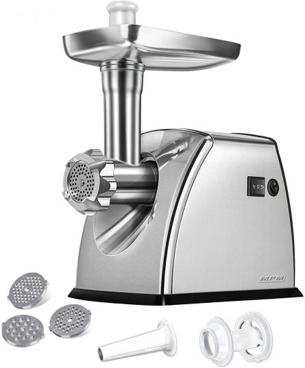 Masina de tocat MPM MMM-07M, 1800W, lama din otel inoxidabil, functie REVERSE, 3 site de taiere, accesoriu carnati, gri [3]