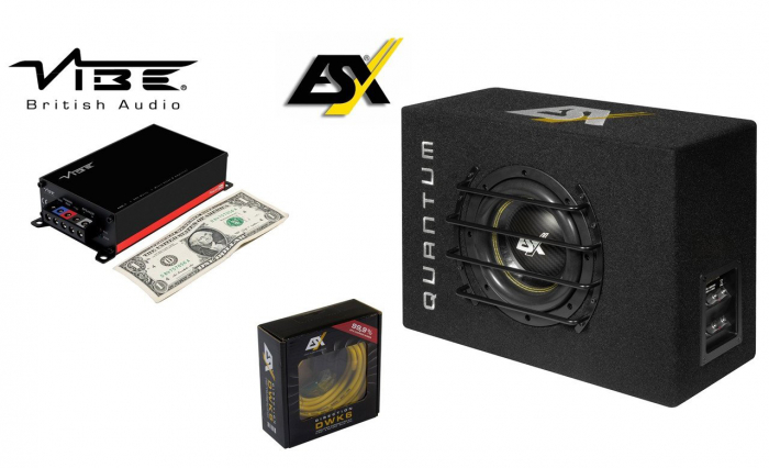 Pachet bass auto ESX Quantum QXB6, 250W RMS + Amplificator auto Vibe Power Box 400.1M-V7, Mono, 400W RMS + Kit cablu amplificator [1]