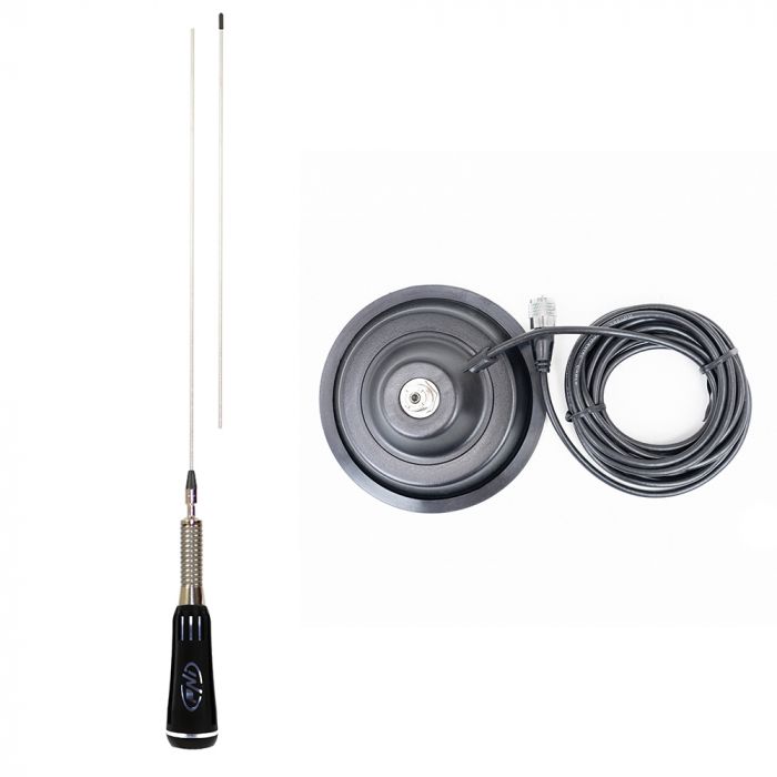 Pachet statie radio auto CB President BARRY II ASC AM/FM, Roger Beep, NB, ANL, Port USB, VOX, 12V/24V + Antena CB PNI LED 2000 lungime 90 cm + magnet 145mm inclus [14]